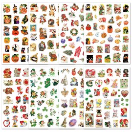 Holiday Stickers Vintage Seasonal Calendar Sticker 24 Sheets 800Pcs for Planner Scrapbook DIY Arts and Crafts Reward Envelopes and Gift Boxes