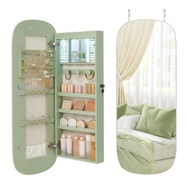 SONGMICS Espejo Joyero de Pared con Luz LED, 10 x 42 x 108 cm