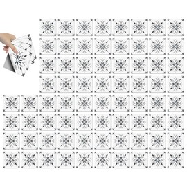 CHGCRAFT 72 Pcs Wall Stickers Simple Flower Pattern Peel and Stick Wall Tile Grey Mandala Style Waterproof Self Adhesive Stick on Tile Decals for Kitchen Bathroom Art Decor, 4×4 Inch