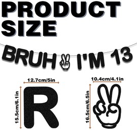 Bruh I'm 13 Banner, Happy 13th Black Glitter Birthday Decorations, Cheers to 13 Years Hello Thirteenth Funny Party Teenager Decorations Party Sign for Boy Girl Teens Supplies