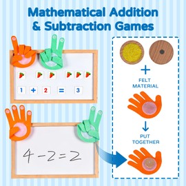 Wooden Abacus for Kids Math - Double-Sided Black/Whiteboard for Toddlers with 152 Magnetic Number & Fruit Cards, 100 Counting Sticks and Number Blocks Finger Counting Toys Homeschool Essentials