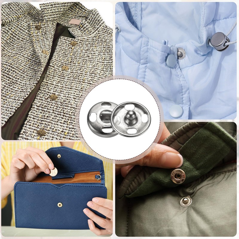 sourcing map 5 Set Sew-on Snap Buttons 10mm Metal Snap
