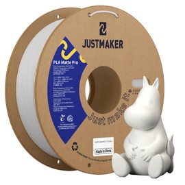 JUSTMAKER PLA Matte 3D Printer Filament, Upgrade Cardboard Spool, Print with Most 3D Printers, Dimensional Accuracy +/-0.03mm, 1.75mm, 1kg, White