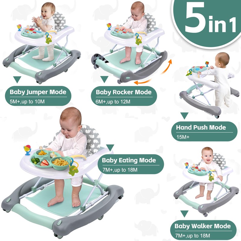 Foldable Baby 5-in-1 Activity Walker - Rocker, Activity Center, Bouncer,
