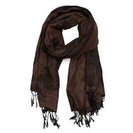 Sakkas Two Tone Floral Rose Reversible Pashmina Scarf Shawl Wrap Stole for Women - Brown/Black