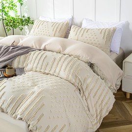 ALPHA HOME Duvet Cover Set Queen Size, Boho Bedding Cover Set Tufted Duvet Cover Set (1 Duvet Cover, 2 Pillowcases)