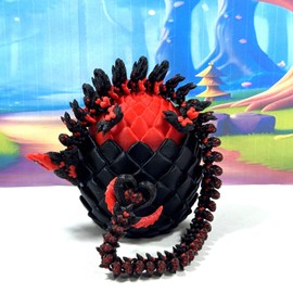 3D Printed Dragon, Black and Red Valentines Heart Dragon in Dragon Egg, 12" Articulated Adult Fidget ADHD Autism Toy, Home Office Decor Executive Desk Toy - D081-BRE