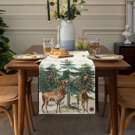 Aisybaklyn Table Runner Modern Table Runner Outdoor Christmas Elk Pattern Table Runner Beige Table Runner Linen Seasonal Winter Kitchen Table Decoration Indoor Holiday Party Decor 40 x 140 cm