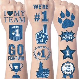 Dark Blue Team Spirit Tattoos - Gameza 138PCS Dark Blue Spirit Party Favors Supplies Decorations Glitter School Spirit Week Tattoos Stickers for Classroom Cheerleading Teams Sports Games Day Gifts