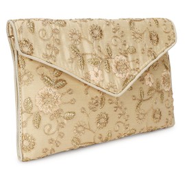 Rajasthani Indian Art Sling Bag Foldover Clutch Purse For Women, Indian Handcrafted Foldover Sling Clutch, Golden-4