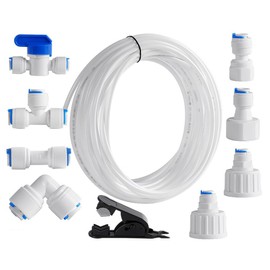 10 Stück 1/4 Zoll Wasserzulaufleitung Universal Anschluss Set, Gerade Stecker für Wasserrohr (Kugelventil+L Typ+T Typ+15 m Schlauch)