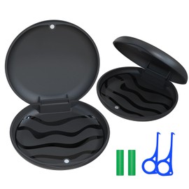 ANYLEY Retainer Case, Mouth Guard Case, Solid Orthodontic Denture Case, Stocking Stuffers For Gift Women Men, Cute Slim Aligner Case with Retainer Removal Tool and Chewy (Black, Pack of 2)