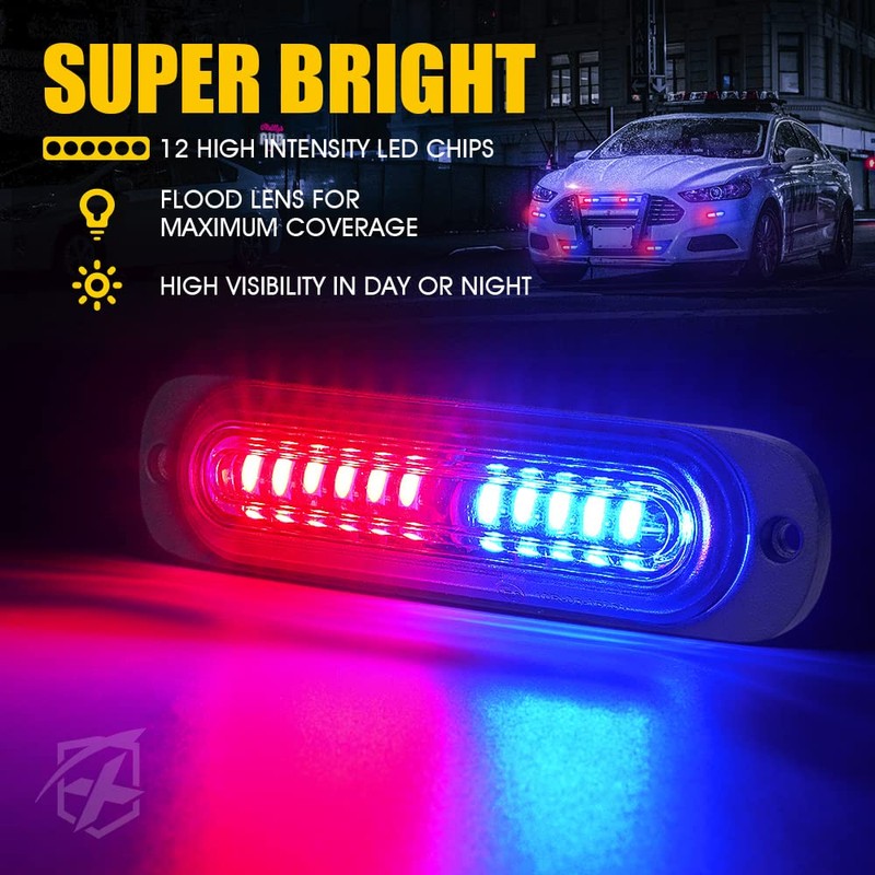 Xprite Red Blue LED Surface Mount Strobe Police Lights Kit,