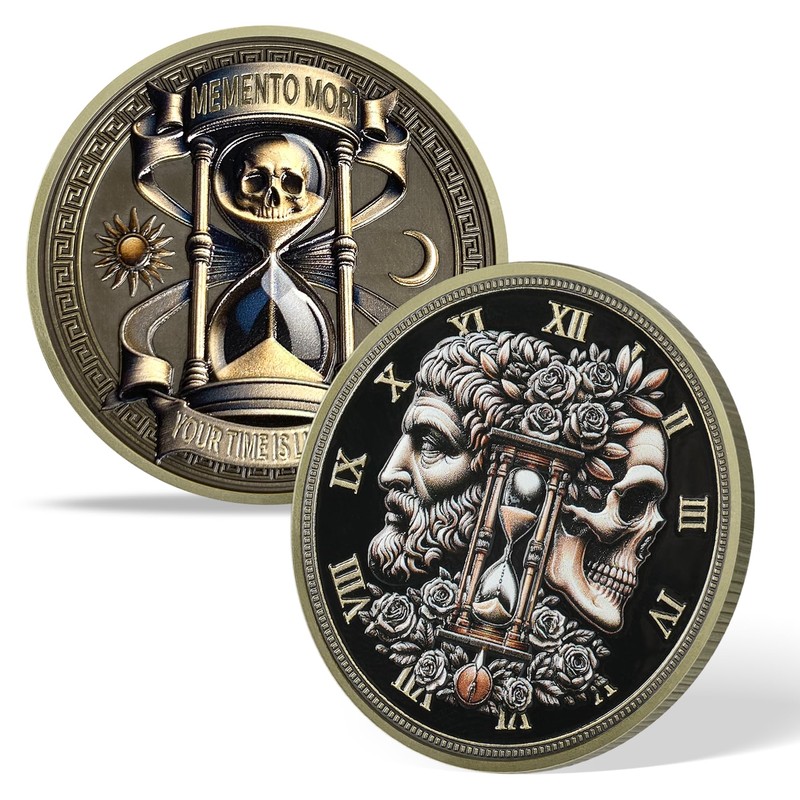 RYUKENLM Memento Mori Coin 3D Skull Challenge Coins Daily Stoic