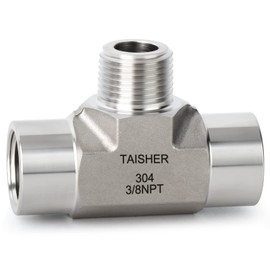 TAISHER 1PCS Forging of 304 Stainless Steel Tee Pipe Fittings, 3/8" NPT Female x 3/8" NPT Male x 3/8" NPT Female Pipe Fittings, Male Branch Tee