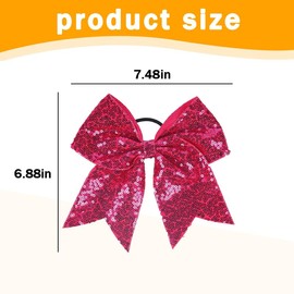 Glitter Cheer Bow Tie Hot Pink Bows for Women Cheerleading Hair Accessories with Sparkly Sequin Bow Ties for Women Girls Cheer Hair Ties Big Bow Hair Tie for Women Girls Hot Pink Glitter Bow Tie