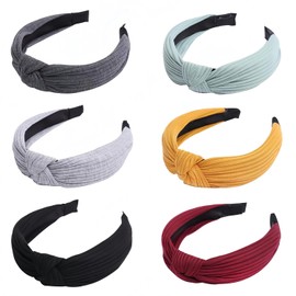 Diademas Anchas para Mujer – Diadema de Nudo Cruzado para Mujer y Niñas – Nudo Turbante Diadema Banda – Elásticos Diadema de Suave Punto, Set de 6 Piezas en 6 Colores