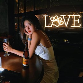 Love Paw Print LED Sign Decorative Neon Sign for Pet Store Bedroom Bathroom Decor Dog Cat Lovers' Home Wall Art Decorations Christmas Birthday Gifts (Warm white)