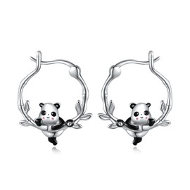 VENACOLY Panda Earrings 925 Sterling Silver Animal Hoop Earrings Panda Jewelry for Women Girls