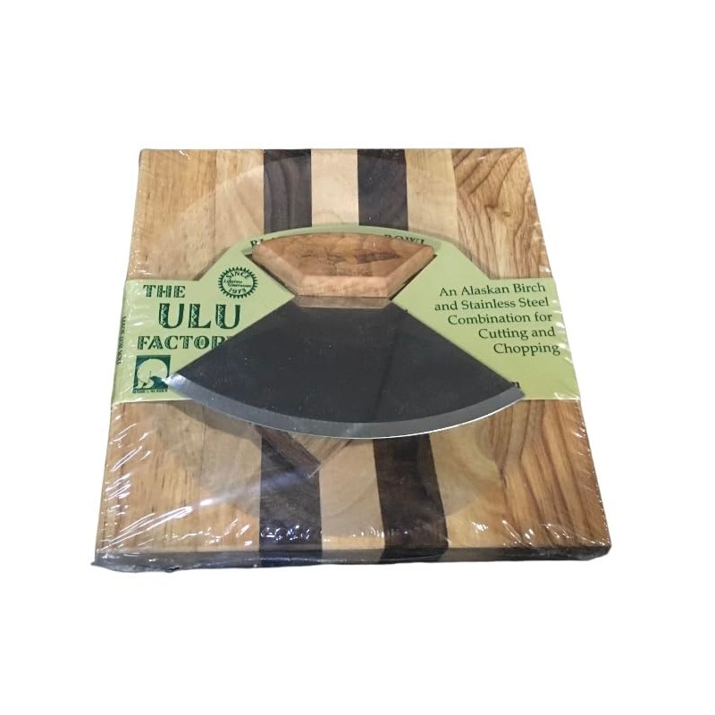 Alaskan Birch Wood Ulu Mezzaluna Knife and Bowl Set Small