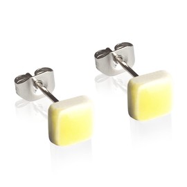 ALEXASCHA® Tiny Ceramic Stud Earrings Square • Nickel-Free Stud for Second Ear Hole • Sustainable Gift for Minimalist Interior • Stone - 5 mm x 5 mm x 3 mm (Lemon Yellow)