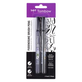Tombow 62038 Fudenosuke Brush Pen, 2-Pack. Soft and Hard Tip Fudenosuke Brush Pens for Calligraphy and Art Drawings