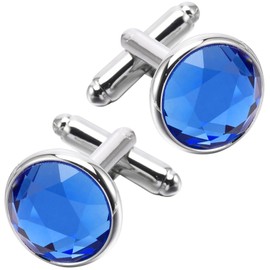 ZEEY Blue/Gray Round Crystal Cufflinks for Men Women Silver Faceted Gemstone Men's Cufflink Jewelry Set for Business Wedding Party Formal Office Daily Tuxedo Dress Shirt Accessories (Blue Crystal)
