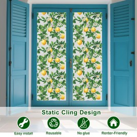 Window Privacy Film Stained Glass Films Window Clings Frosted Glass - Lemon Tree Design - Room Decor Static Cling Decorative Blackout Tint for Home & Car Skylight Shade Stickers Bathroom Door