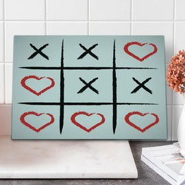Ambesonne Xo Cutting Board, Simplistic Love Game and Happy Valentines Humor Hobby Design, Decorative Tempered Glass Cutting and Serving Board, Large Size, Pale Grey Vermilion Black