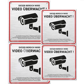 4 pieces video surveillance sign (15 x 15 cm) sign video surveillance sign video surveillance private property for camera surveillance - aluminium composite warning for indoor and outdoor use