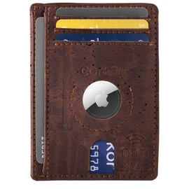 Corkor Wallet Cards Holder Vegan Leather for Cards and Cash, Brown, Slim, Card Holder