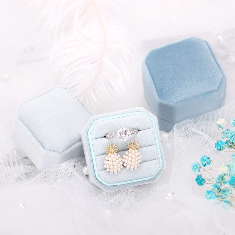 DesignSter Ring Box for Wedding Ceremony Square 3 Slots Velvet