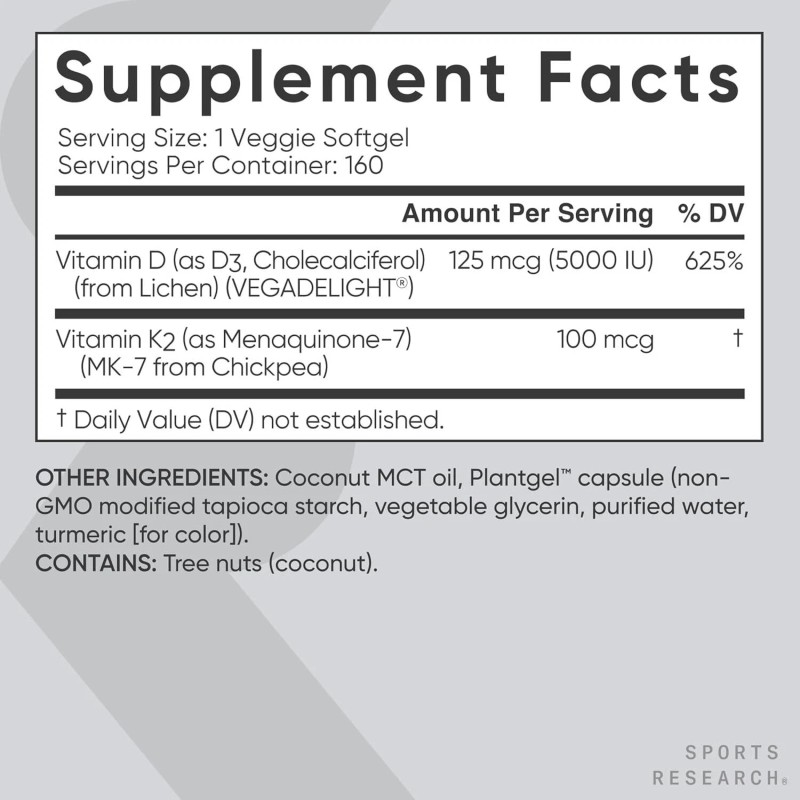 Sports Research Vitamin - D3 + K2 with 5000iu of