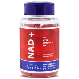 NAD PURO - Maklen NAD + Omega 3 - Suplemento Premium, Antioxidante Celular - Capsulas Softgels de 1,300 mg