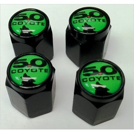 Compatible with Ford Mustang Coyote 5.0 Shelby GT Valve Stem Caps (Black - Green Coyote)