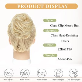 Purplelf Messy Bun Hair Piece, Claw Clip Bun Hair Pieces for women, Curly Fake Buns Tousled Updo Hairs Extensions for Daily Wear and Special Occasions (22H613#, 1 Count)