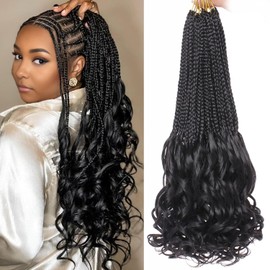 24 Inch French Curl Crochet Braids 9 Packs Natural Black Goddess Box Braids Crochet Hair Pre Looped Synthetic Bohemian French Curly Braiding Hair for Women