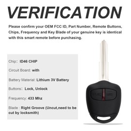 ePathChina 433MHz 2 Buttons Car Key Fob Keyless Entry Remote Replacement Fit for Mitsubishi with ID46 Chip, MIT11 Blade, Wear-resistant emote Key Fob