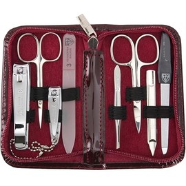 3 Swords Germany - brand quality 8 piece manicure pedicure grooming kit set with burgundy synthetic leather case - Made by 3 Swords