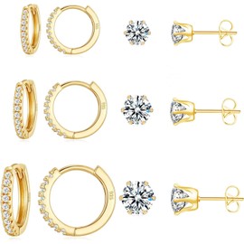 Tomovely Huggie Hoop and Stud Earrings Set 14K Gold Plated Post Cartilage Piercing Earrings Gold Stud Earrings Set Women/Men