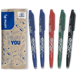 Pilot Frixion Erasable Rollerball 0.7mm Tip, 2 Blue/1 Red/1 Green/1 Black, 5 Count (Pack of 1)