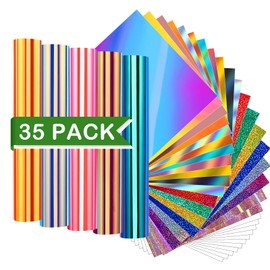 WRAPXPERT Holographic Permanent Vinyl Adhesive 35 Sheets Vinyl Bundle-24 Vinyl Sheets 12"x12" & 6 Grid Transfer Paper & 5 Vinyl Layer Ppaer Compatible with All Crafters