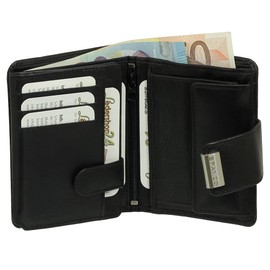 Luxury Leather Ladies Purse Wallet XXL Wallet with Press Stud Closure 10 cm Different Colours, black