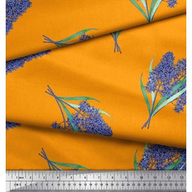 Soimoi Orange Rayon Fabric Lavender Flower Print Fabric by The Yard 56 Inch Wide