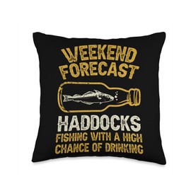 Funny Haddock Gift for Men & Women Fisher Weekend Forecast Fish Haddock Throw Pillow, 16x16, Multicolor