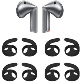 Rqker Sport Eartips Compatible with Galaxy Buds 3, 8 Pairs Anti Slip Soft Silicone Earbuds Tips Hooks, Black