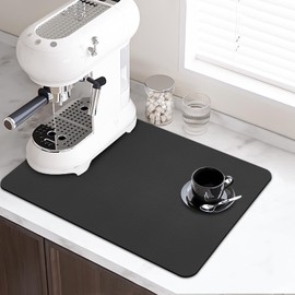 LOPNUR Kitchen Dish Drying Mat, 18"x16" Dish Drying Mats for Kitchen Counter, Super Absorbent Dish Drying Pad, Diatomite Coffee Mat Heat Resistant Mat with Anti-slip Rubber Backed (Black, 1 Pack)