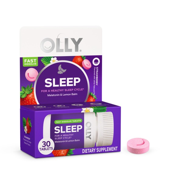 OLLY Sleep Fast Dissolves, 3mg Melatonin, Lemon Balm, Strawberry Flavor,