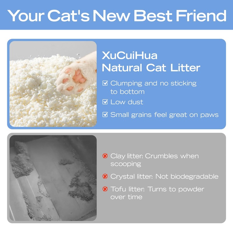 XuCuiHua Natural Cat Litter Unscented, 100% Plant-Based, Strong Clumping Litter,