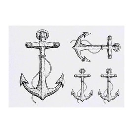 4 x 'Ornate Anchor' Temporary Tattoos - Water Resistant, Skin-Safe, Non-Toxic Transfers, Mixed Sizes (TO00074420)